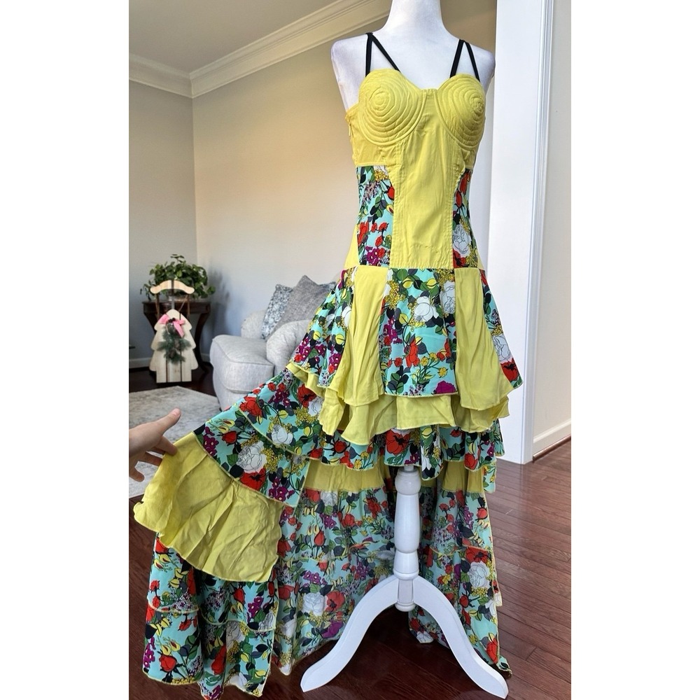 Nuvula Strappy Black Lime Floral Unique Cutout Pattern High Low Dress‎ - Picture 10 of 12